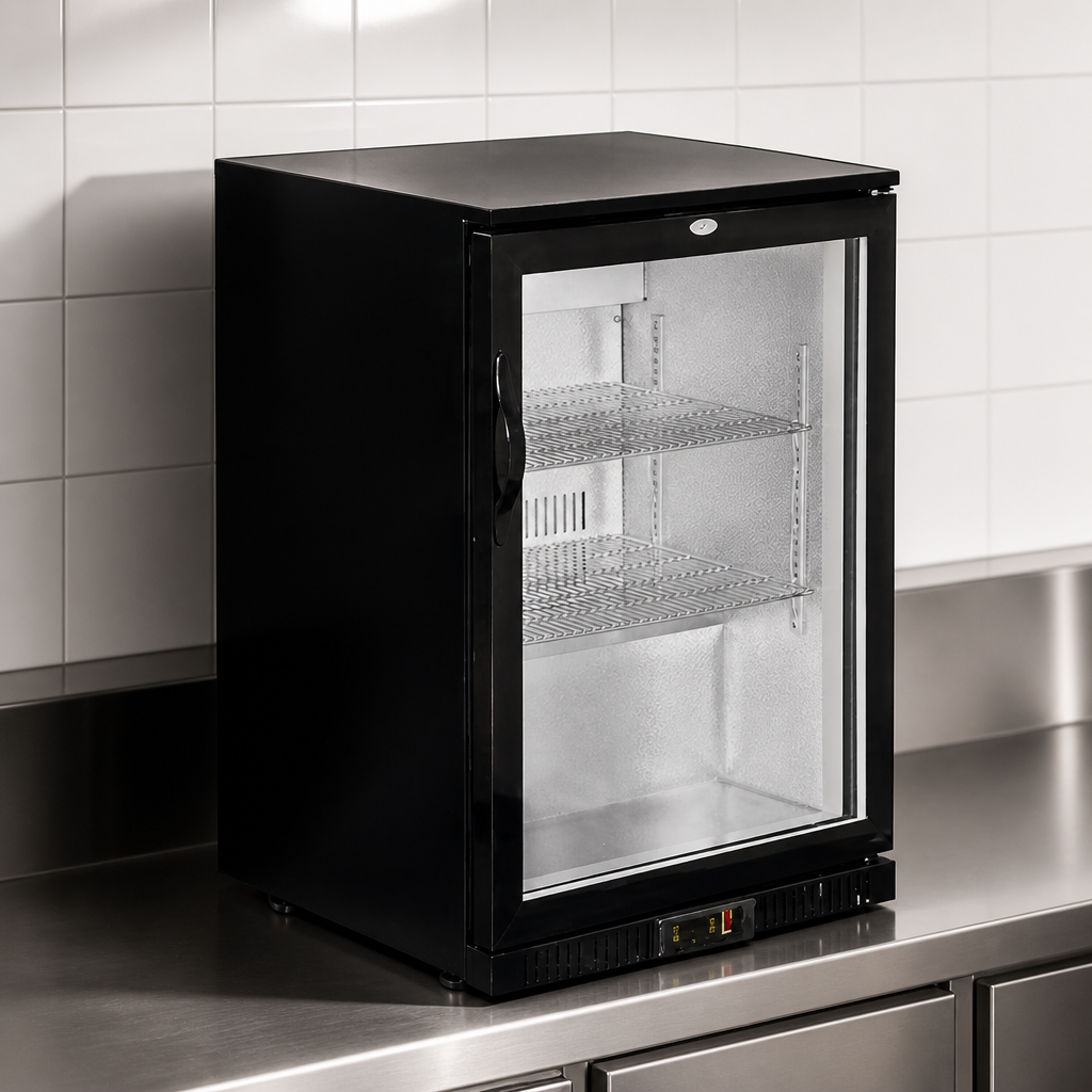 Commercial Back Bar Cooler 138L Capacity Hinged Door Black
