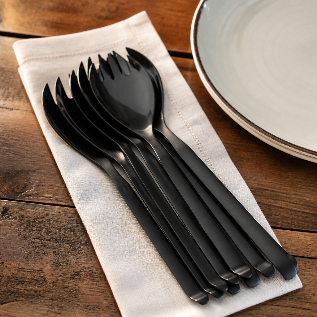 Large Black Salad Forks 6 Pack Commercial Cutlery Set