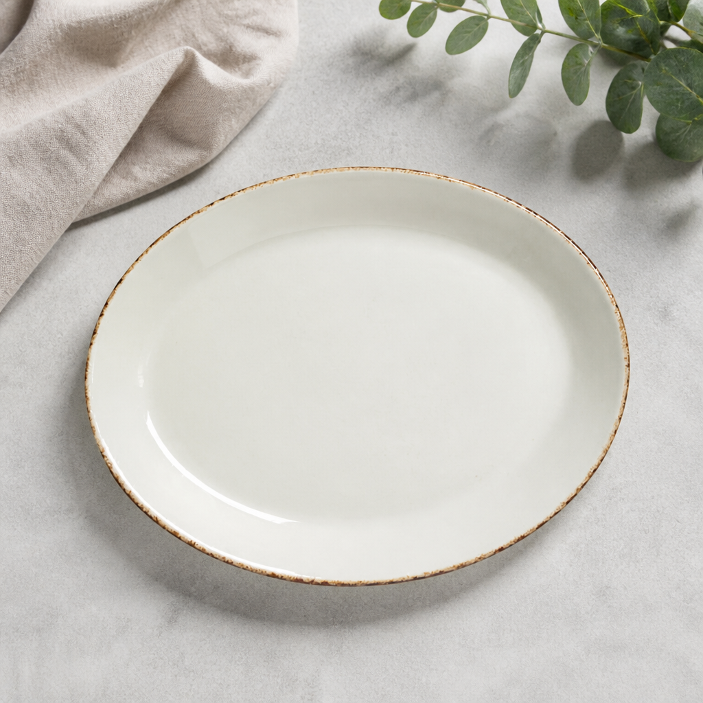 Commercial Brown Dapple Oval Coupe Plates 280mm - 12 Pack