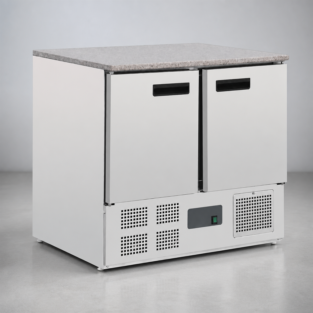 Commercial Double Door Counter Fridge with Granite Work Top 240Ltr