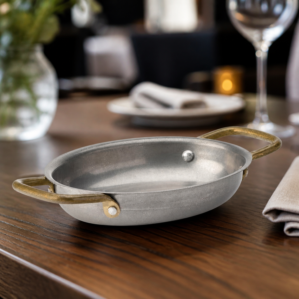 Set of six stainless steel commercial balti dishes 165 x 125mm