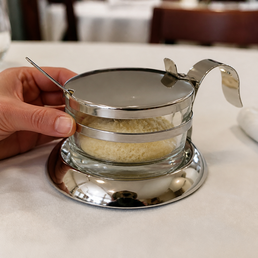 Commercial Stainless Steel Parmesan Dish with Spoon 75mm