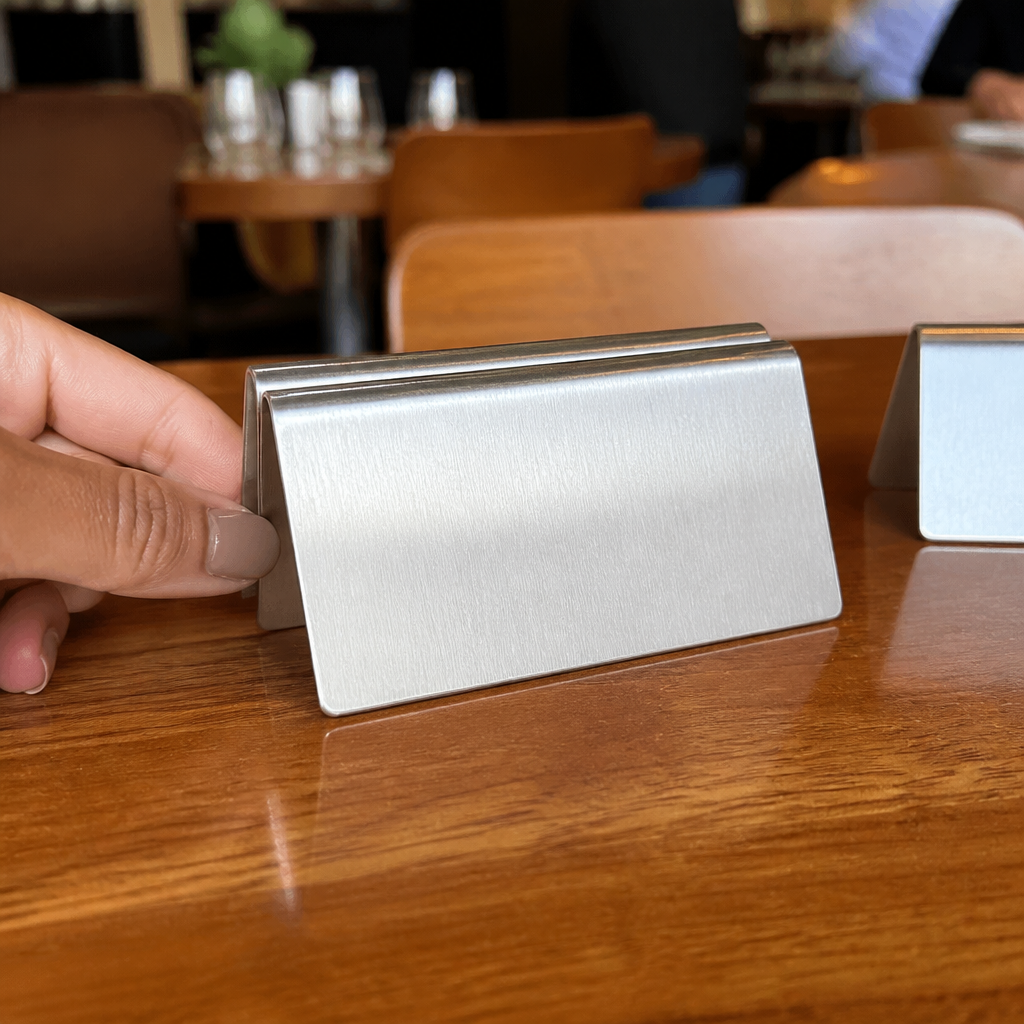 Commercial stainless steel menu holder for tabletop display