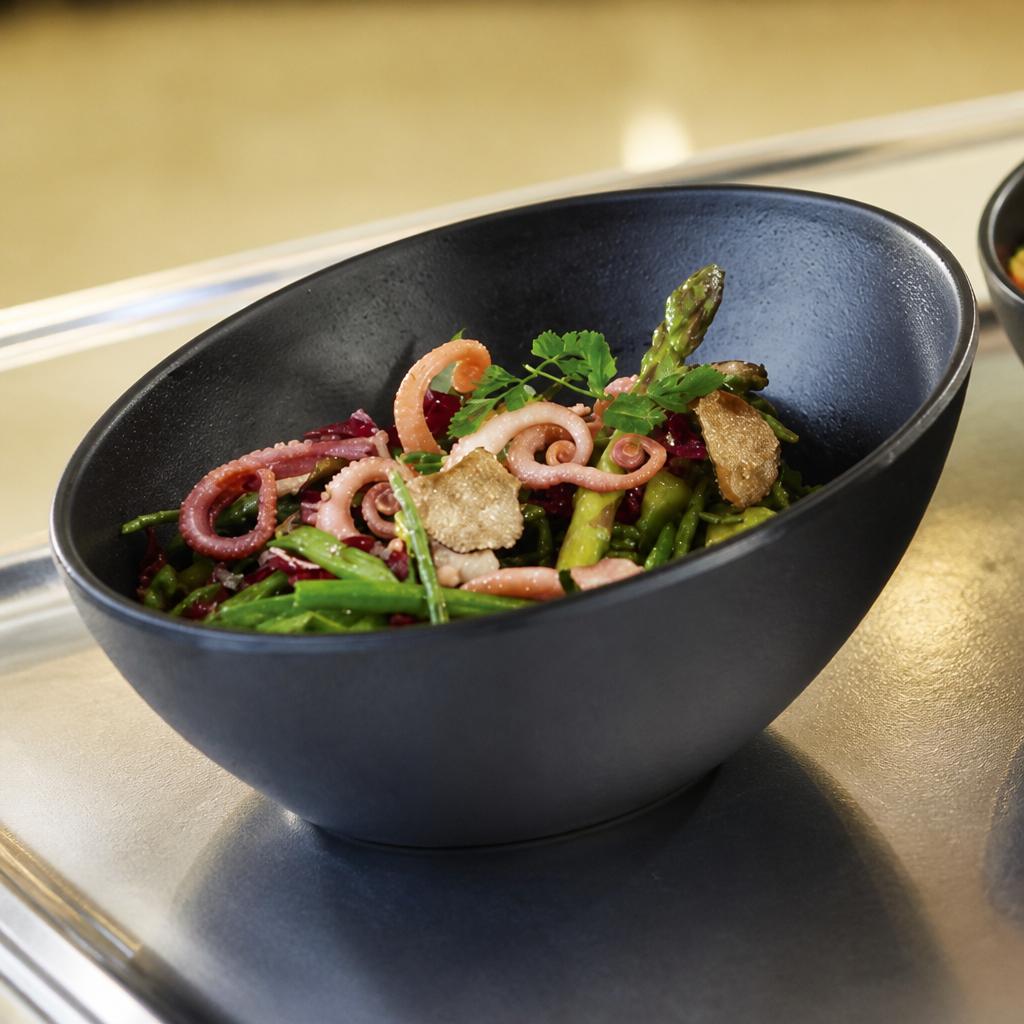 Commercial Melamine Sloped Bowl 300ml Black Oriental Style