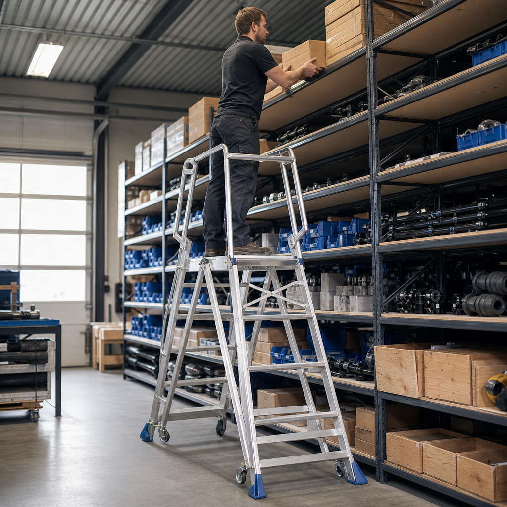 Aluminium Double-Sided Mobile Work Platform Ladder