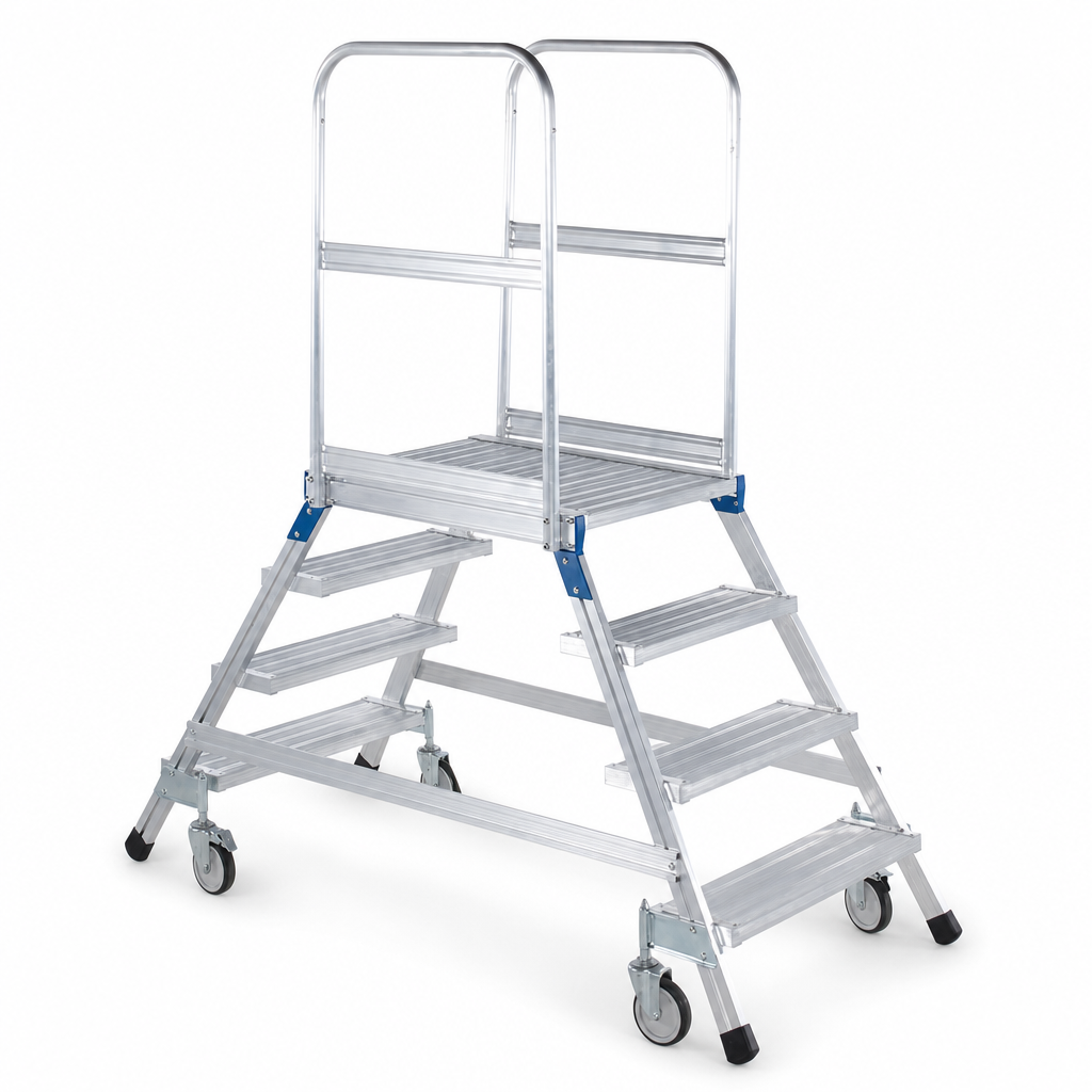 Aluminium Double-Sided Mobile Work Platform Ladder