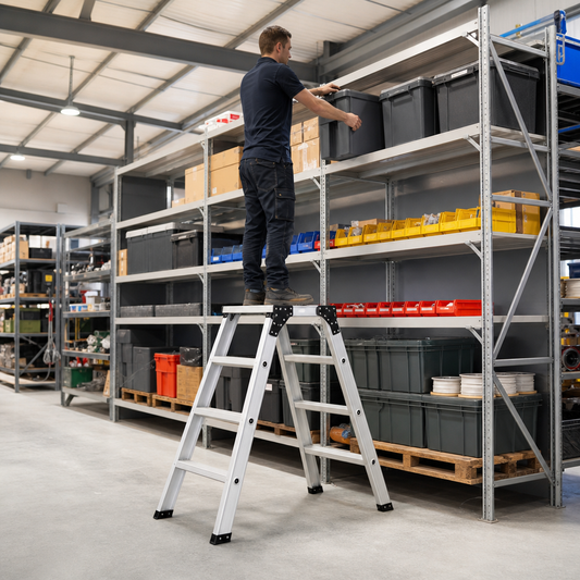 Aluminium Double-Sided Stepladder with Platform, 5 Tread Each Side