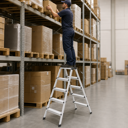 Aluminium Double-Sided Stepladder with Platform, 5 Tread Each Side