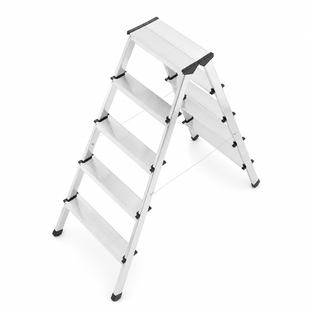 Aluminium Double-Sided Stepladder with Platform, 5 Tread Each Side