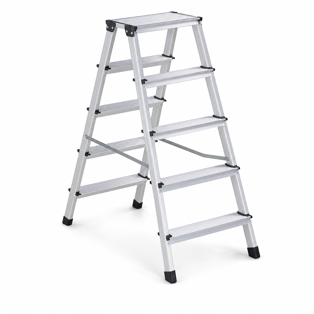 Aluminium Double-Sided Stepladder with Platform, 5 Tread Each Side