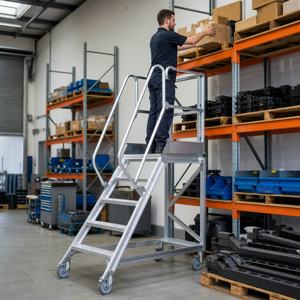 Aluminium Industrial Podium Steps with Guardrails