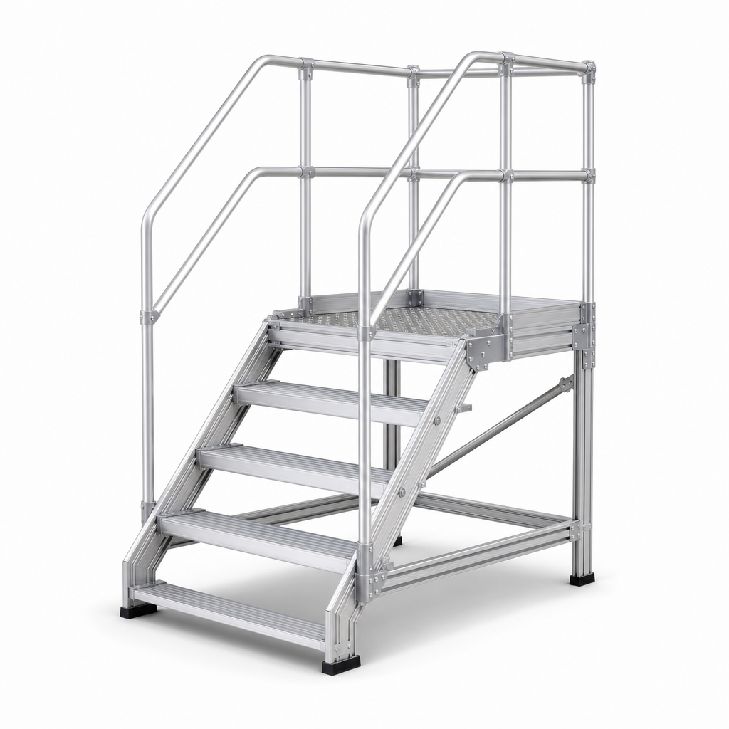 Aluminium Industrial Podium Steps with Guardrails