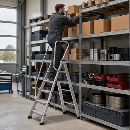 Aluminium Platform Step Ladder with Handrail