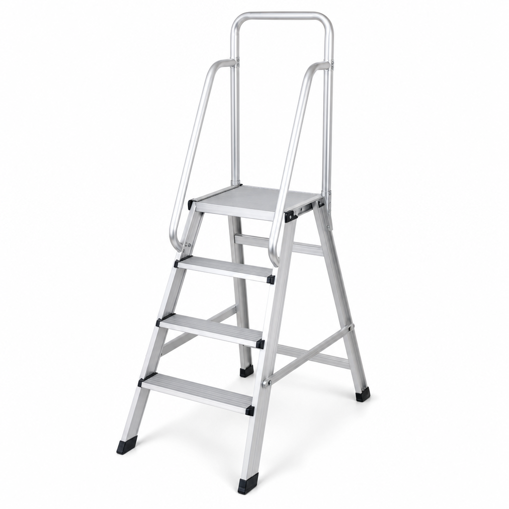 Aluminium Platform Step Ladder with Handrail