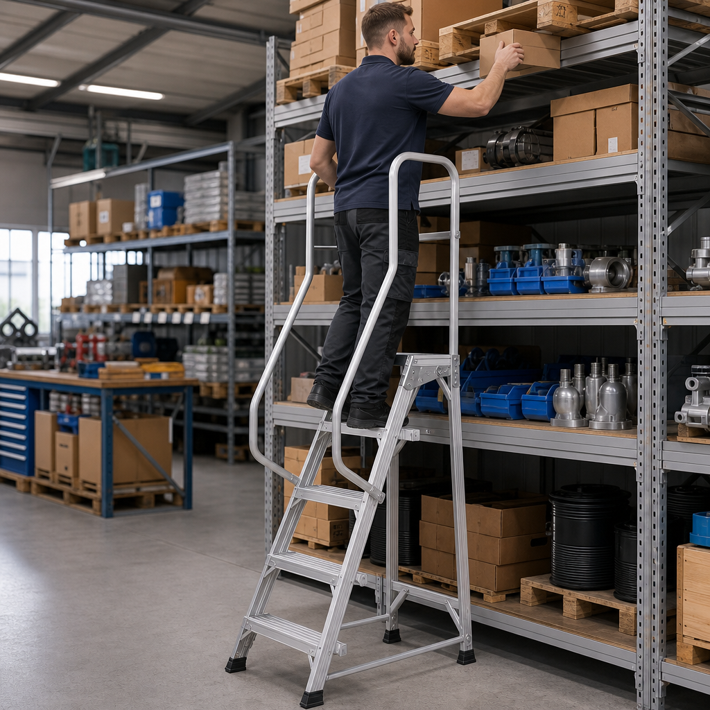 Aluminium Platform Step Ladders with Safety Handrails