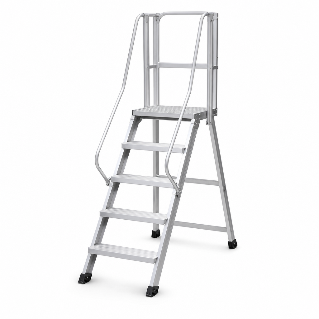 Aluminium Platform Step Ladders with Safety Handrails