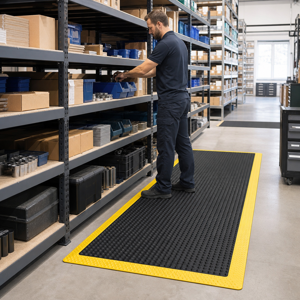 Anti-Fatigue Bubble Mat Tiles 600 x 900mm Black/Yellow