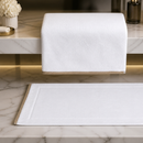 Commercial Cotton Bath Mat 500x800mm White Taupe Border
