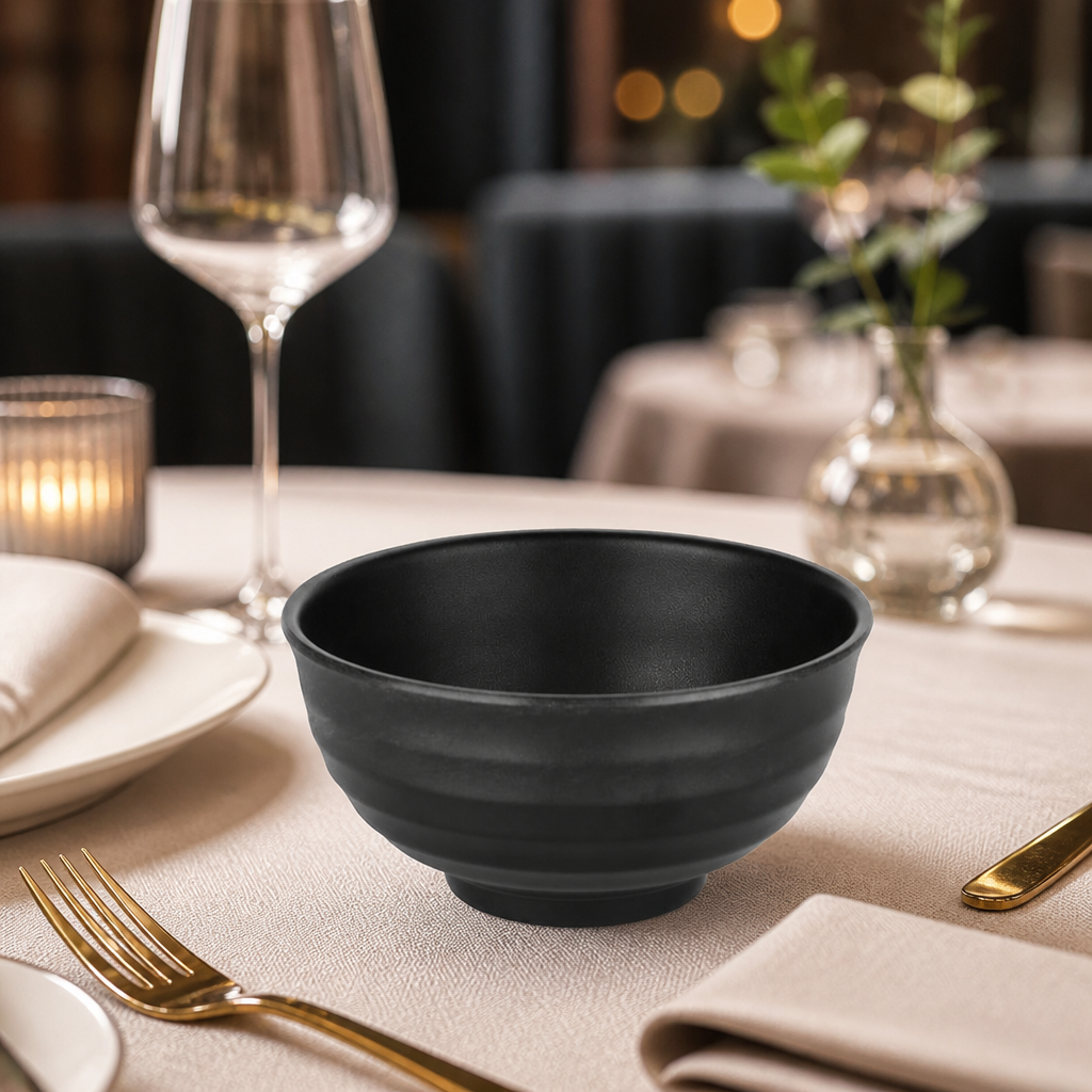 Commercial Black Rice Bowls 120mm Melamine - 6 Pack