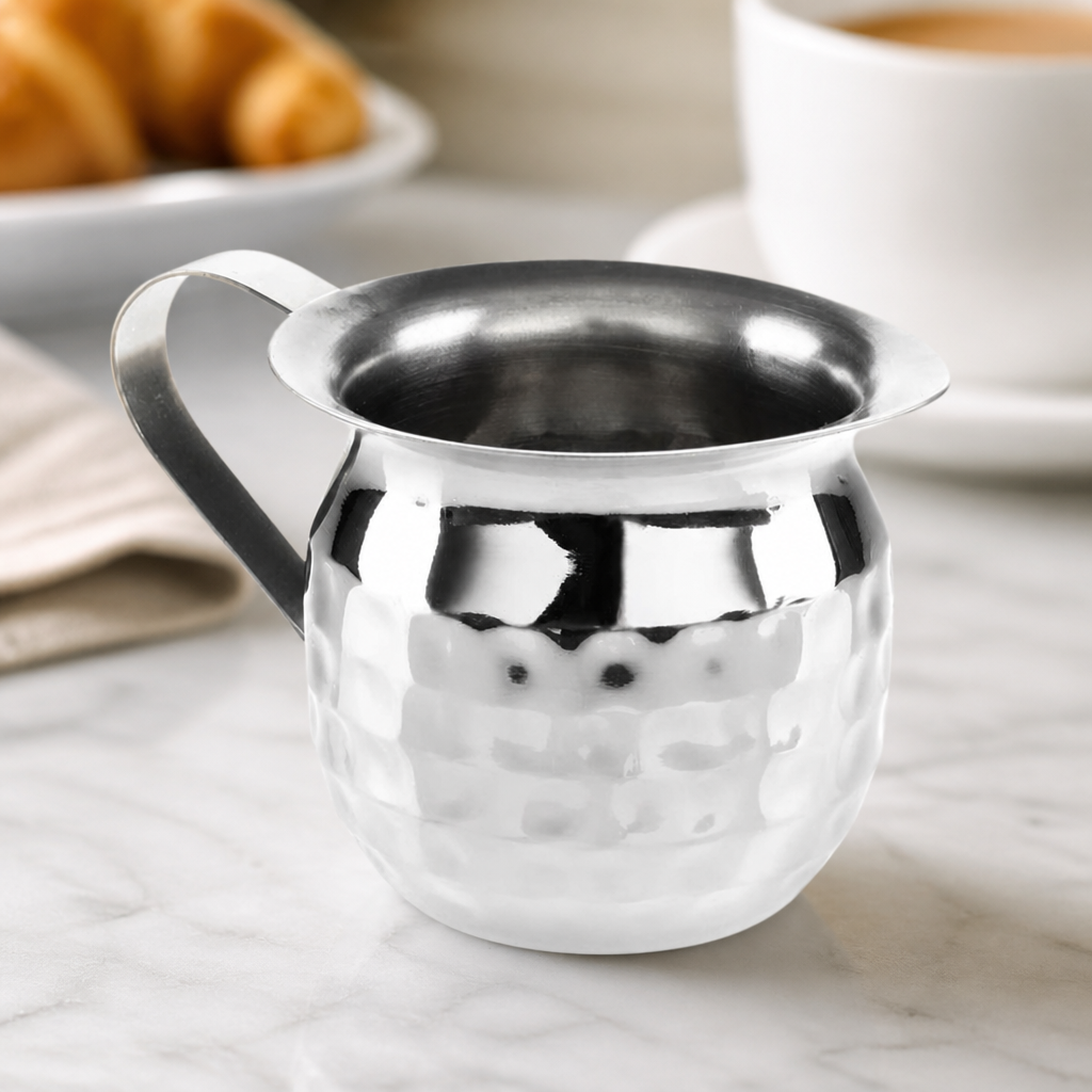 Commercial Hammered Stainless Steel Milk Jug 120ml 6 Pack