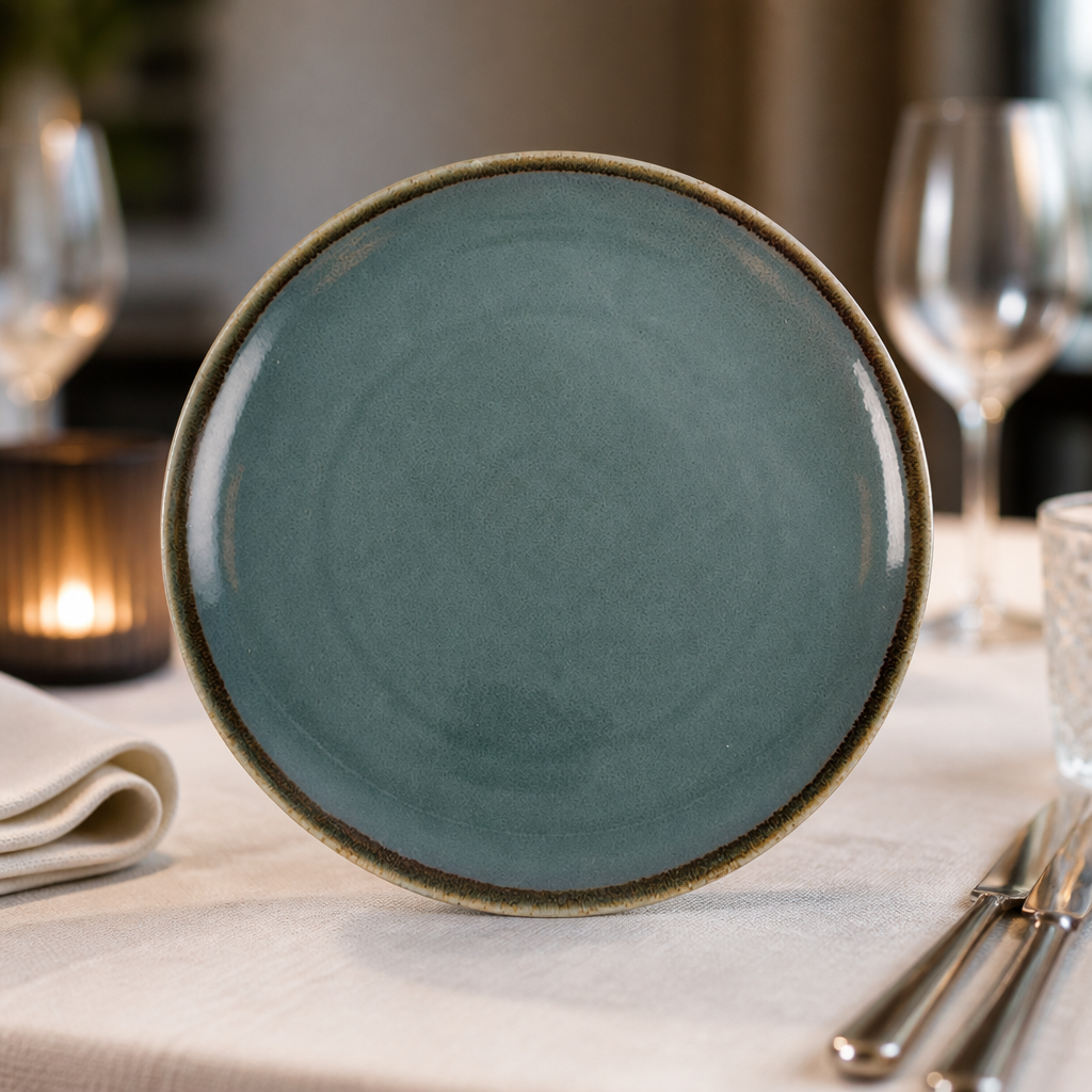 Commercial Porcelain Plates 280mm Ocean Reactive Glaze 4 Pack