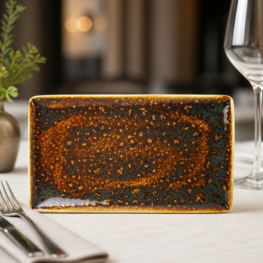 Commercial Rectangle Porcelain Plates 330x190mm Amber 12 Pack