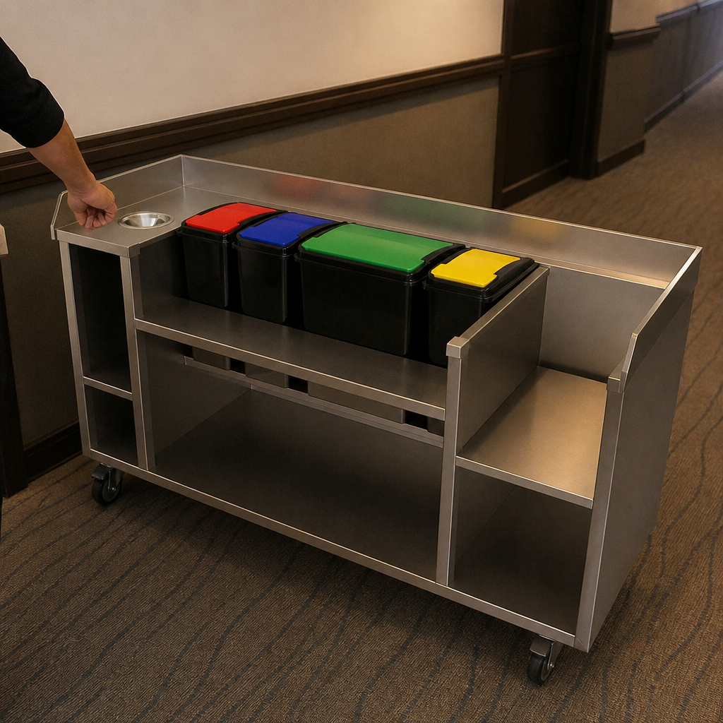 Commercial Stainless Steel Clearing Trolley with Bins 996mm High