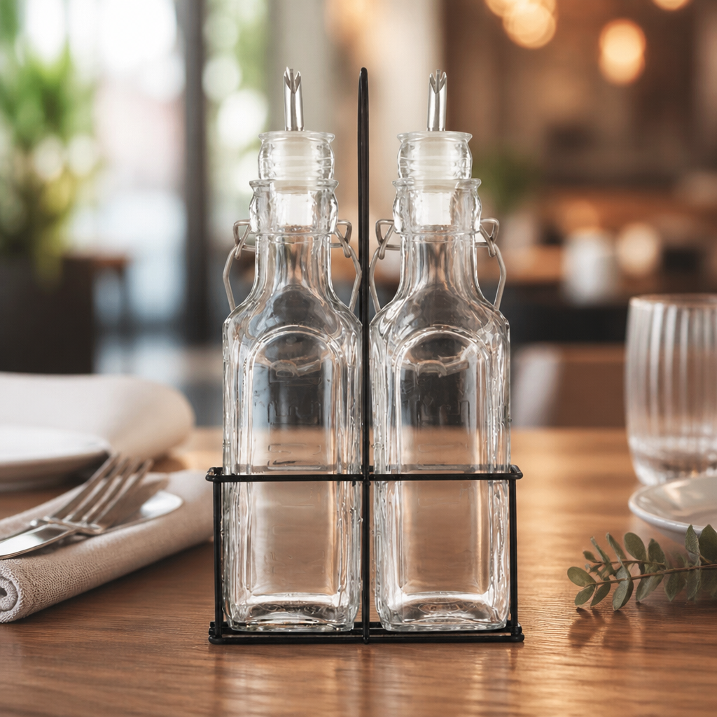Commercial oil and vinegar bottles set 300ml with rack