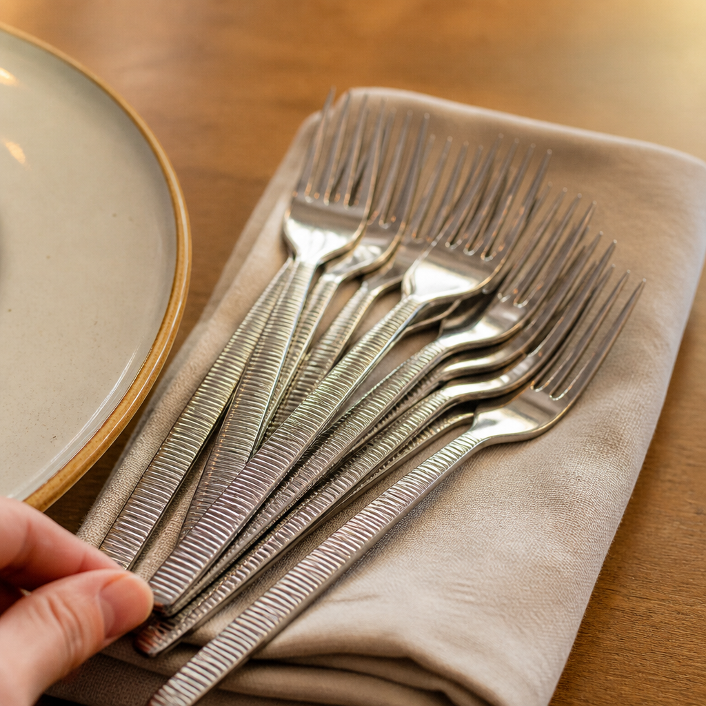 Set of 12 bamboo style commercial table forks