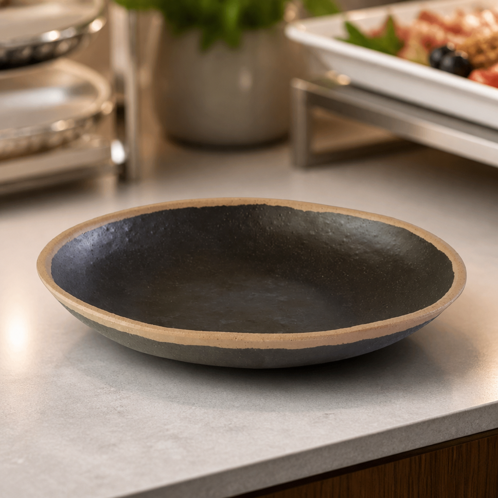 Commercial Brown Dessert Plate 205mm with Sand-Coloured Rim