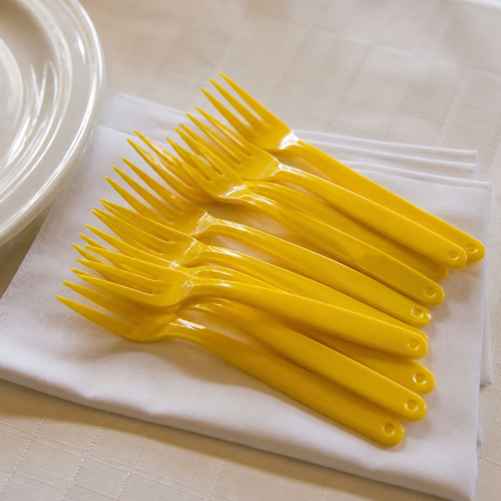 Commercial Polypropylene Forks Yellow 12 Pack Dishwasher Safe