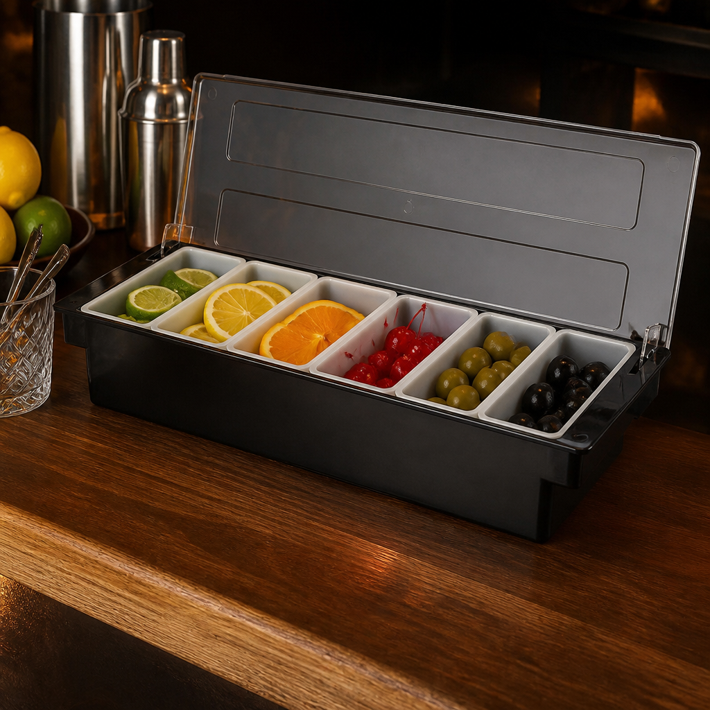Commercial 6 Compartment Condiment Holder with Clear Lid