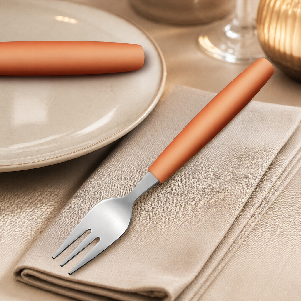 Commercial cake forks with orange handles, pack of 12
