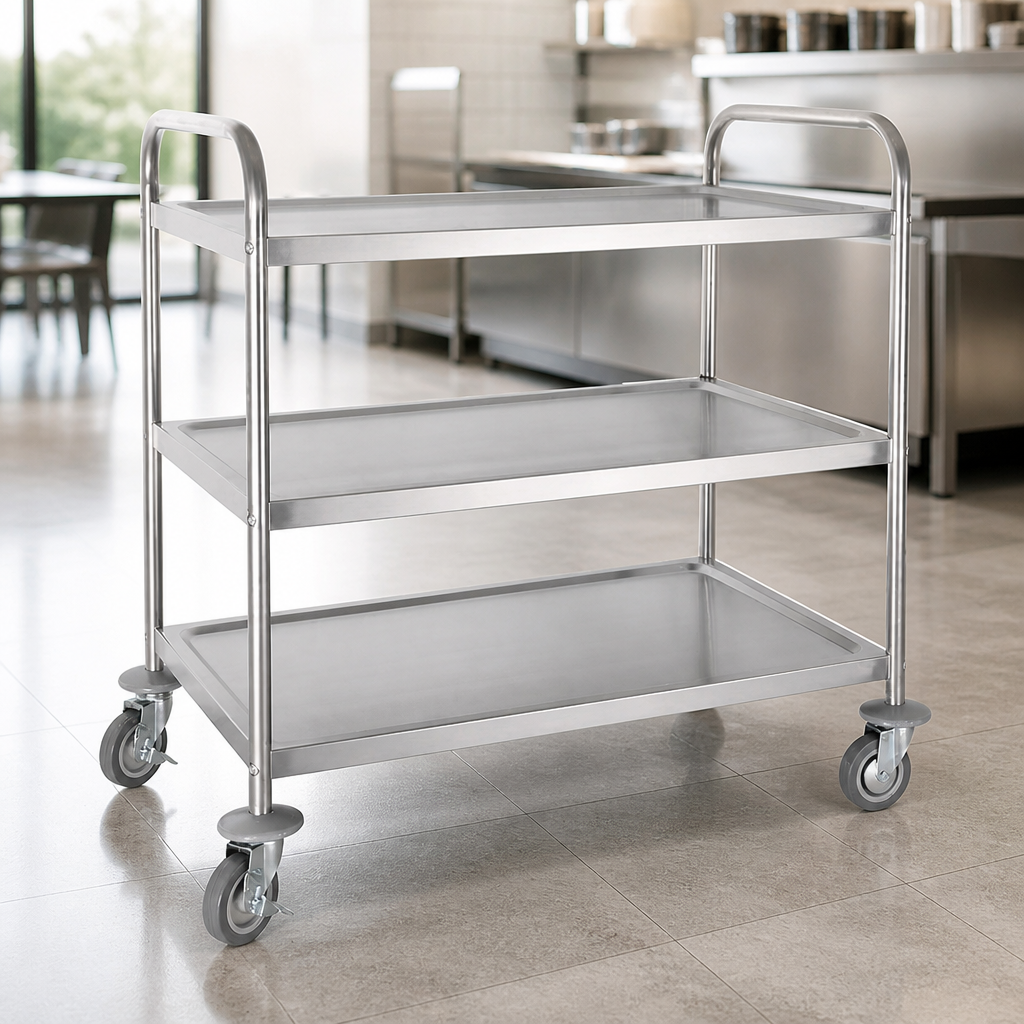 Large Commercial Stainless Steel 3 Tier Clearing Trolley