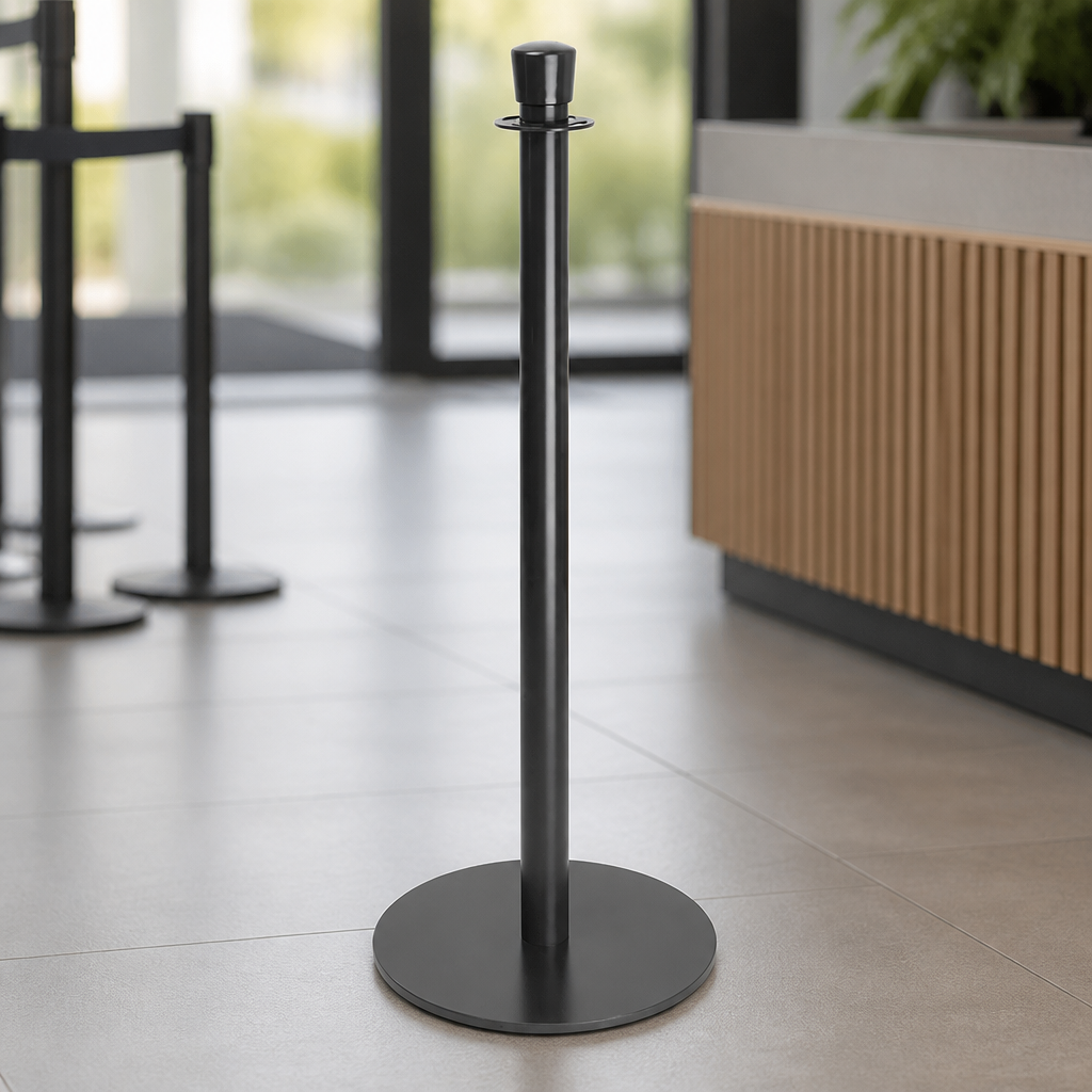 Commercial Flat Base Barrier Posts Black 2 Pack