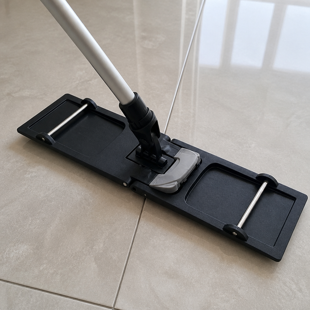 Commercial flat mop frame with foot switch for hygiene safety