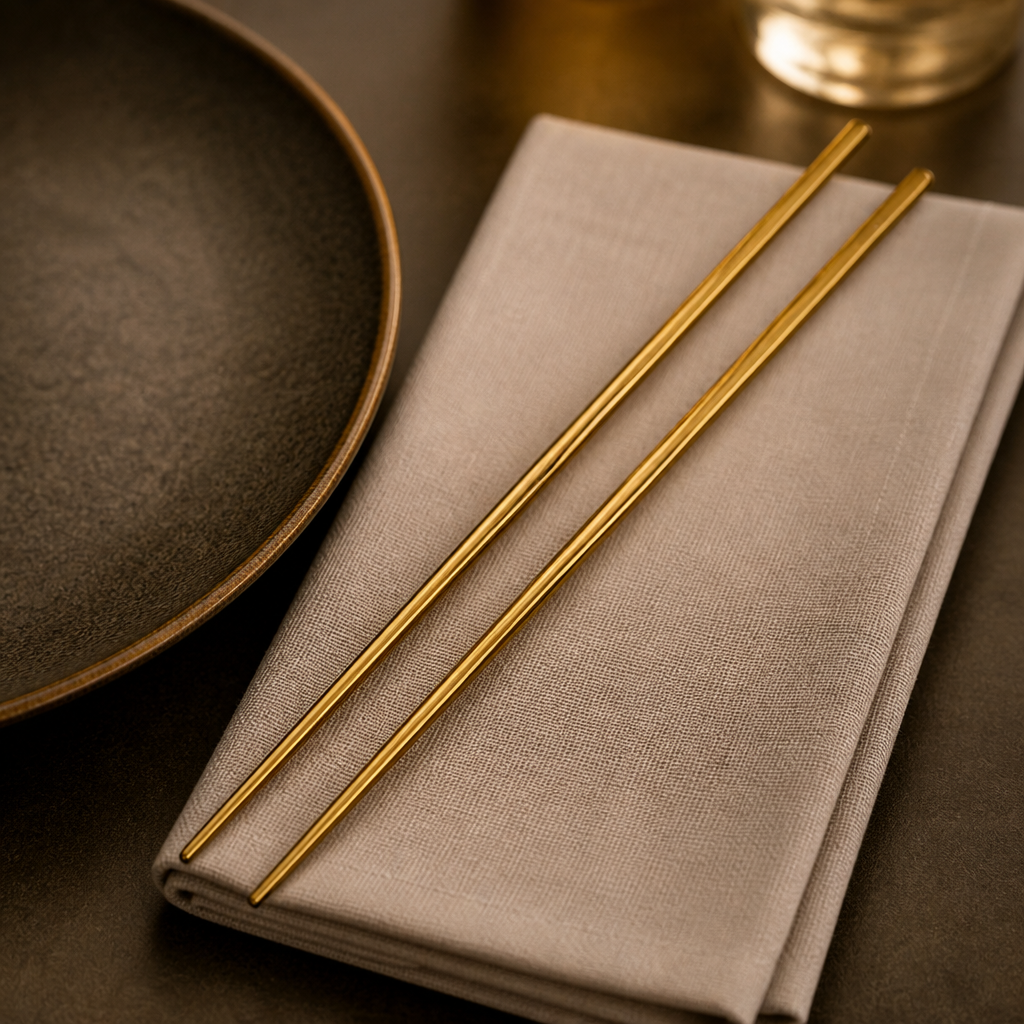 Gold Stainless Steel Chopsticks 230mm 12 Pack