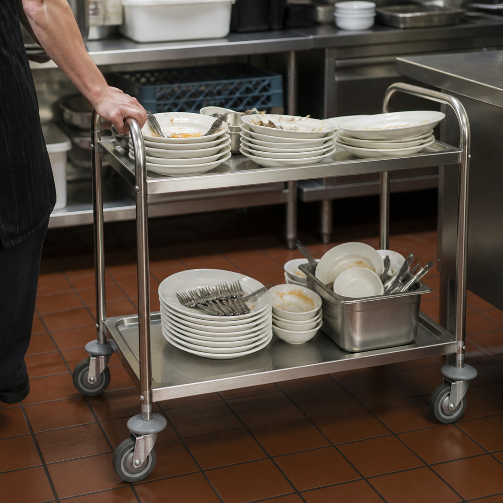 Commercial Stainless Steel 2 Tier Clearing Trolley 128kg Capacity