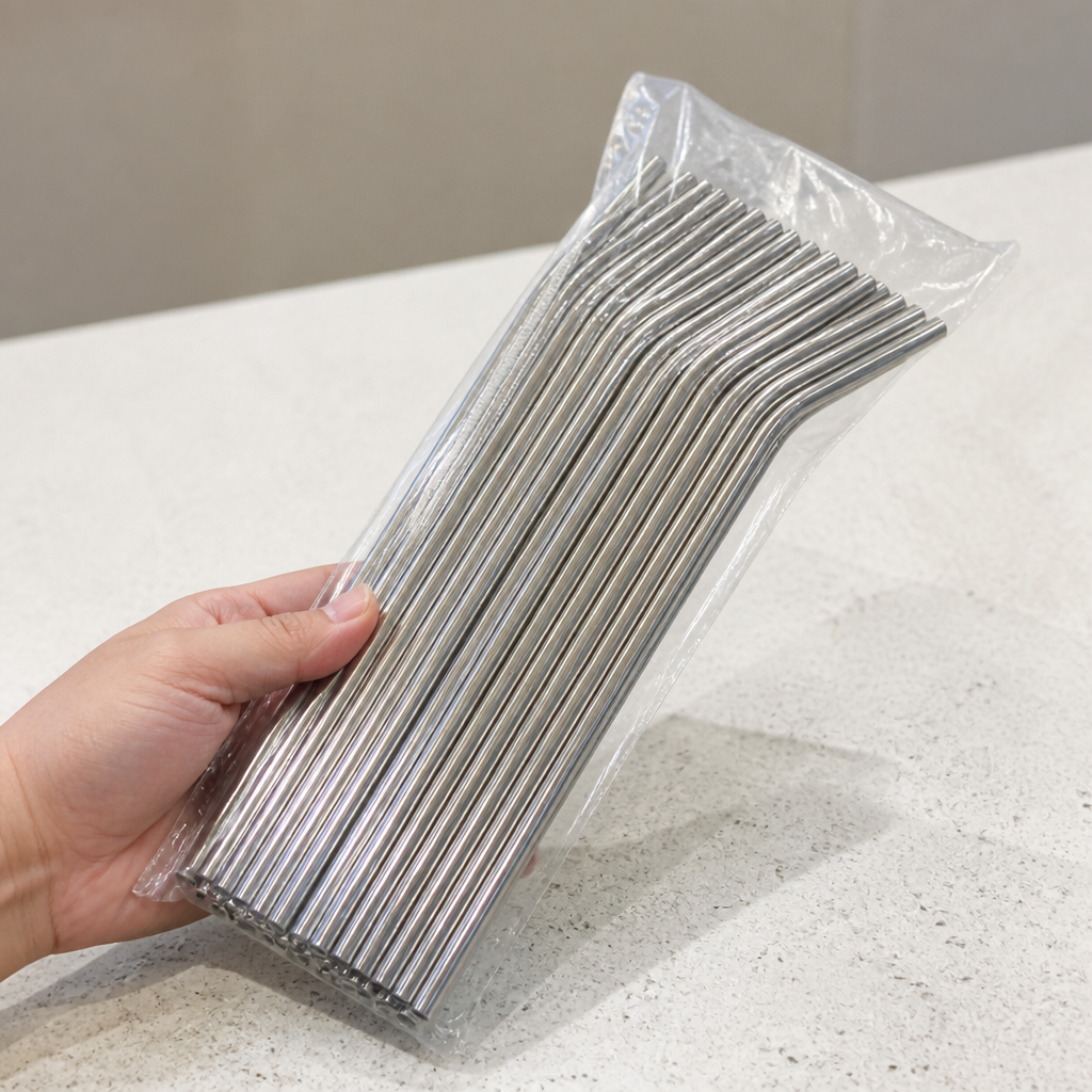 Curved Stainless Steel Straws 25 Pack for commercial use