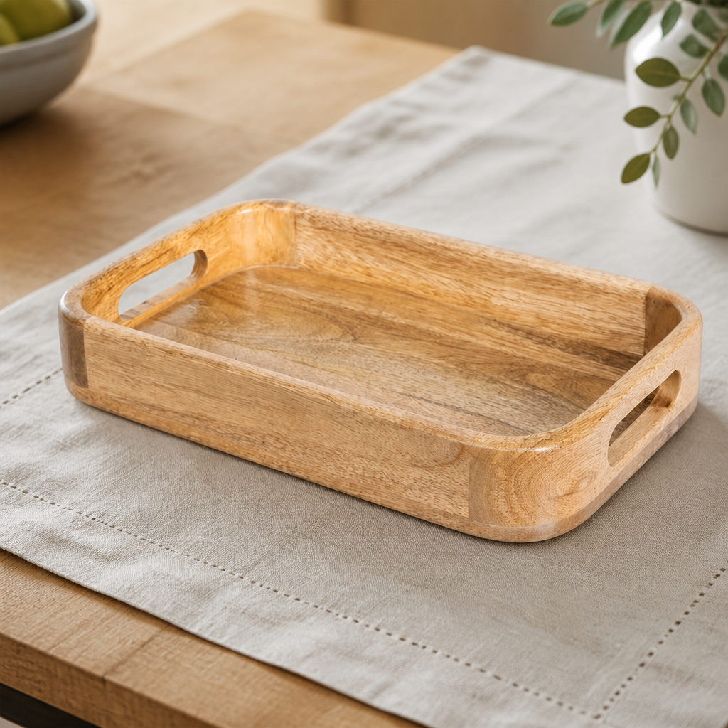 Commercial Mango Wood Deep Sided Rectangular Serving Tray 300x190mm