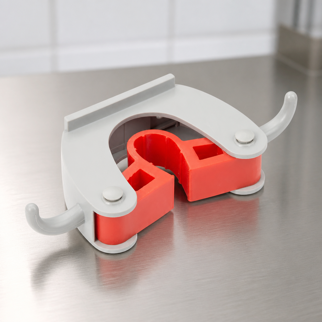 Commercial wall mounted handle clip for wooden brooms