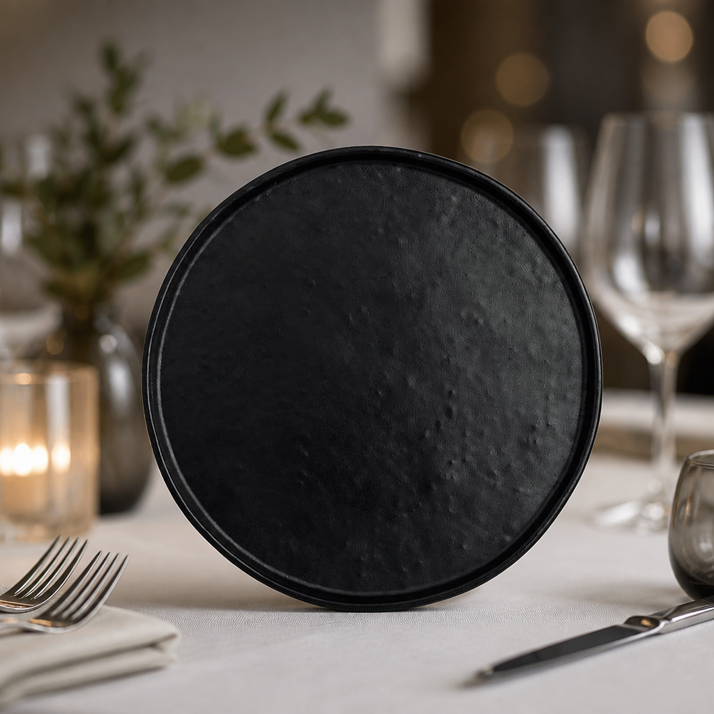 Commercial Round Black Melamine Plates 210mm 12 Pack