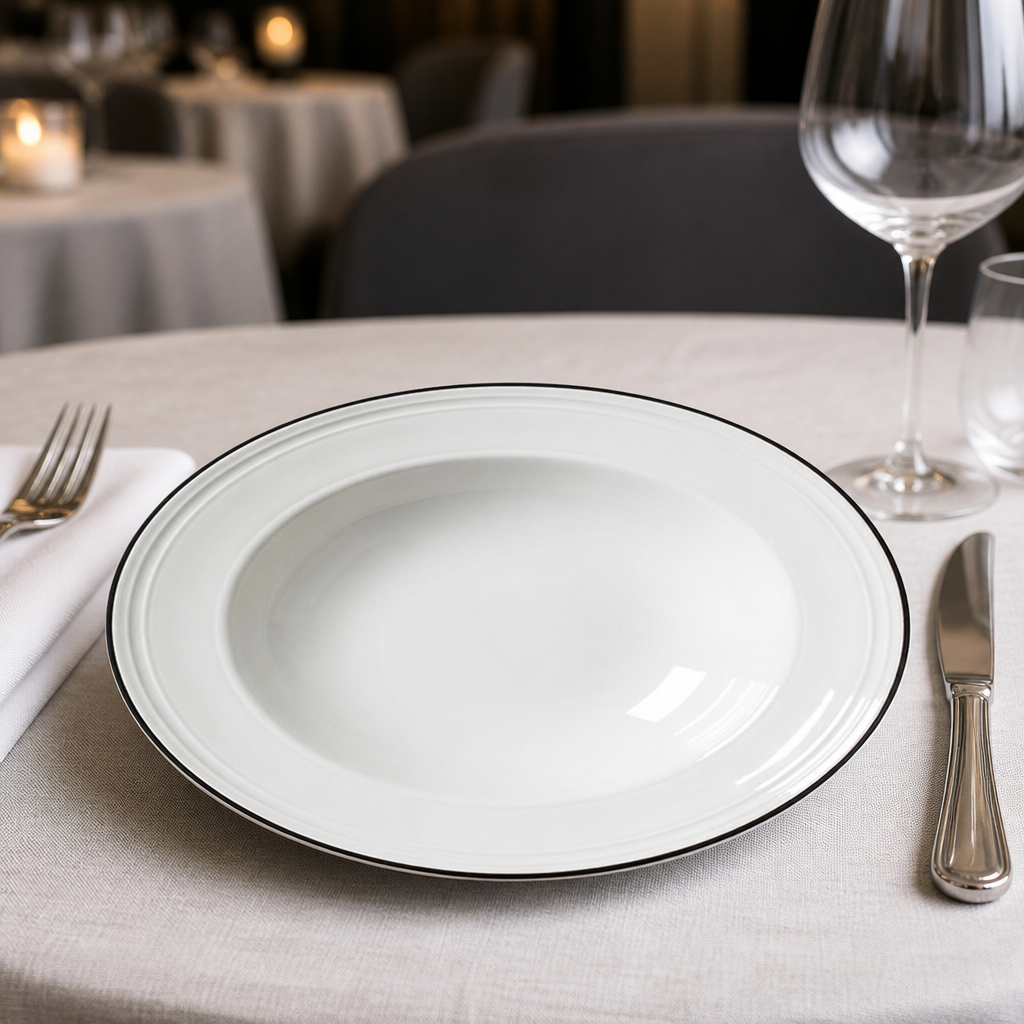 Commercial Black Band Pasta Plates 240mm - 12 Pack