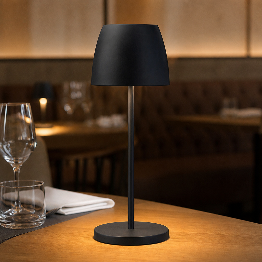 Commercial Cordless Table Lamp 300mm Black with USB Charging Base