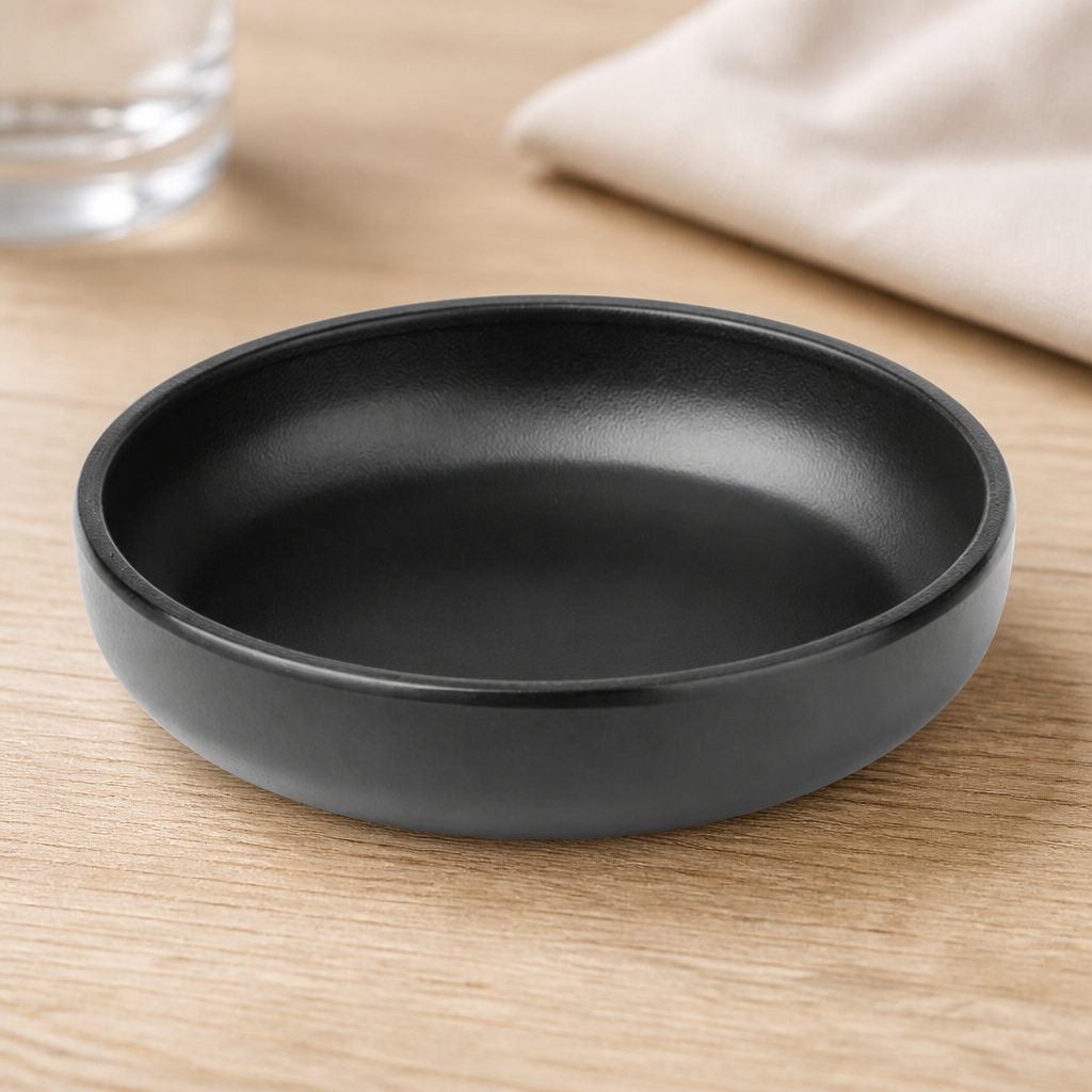 Commercial Melamine Coupe Plates 130mm Black 6 Pack