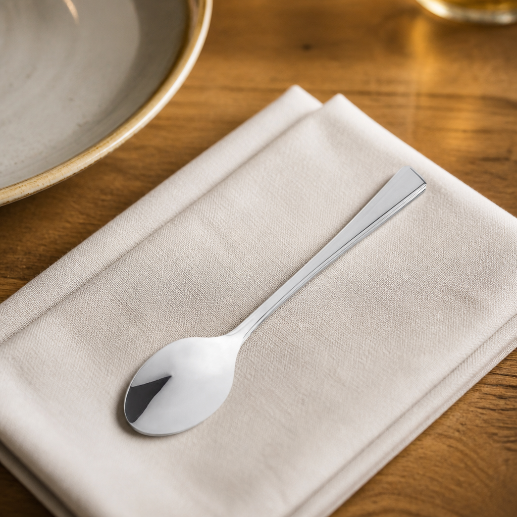 Set of 12 commercial stainless steel teaspoons, 140mm length