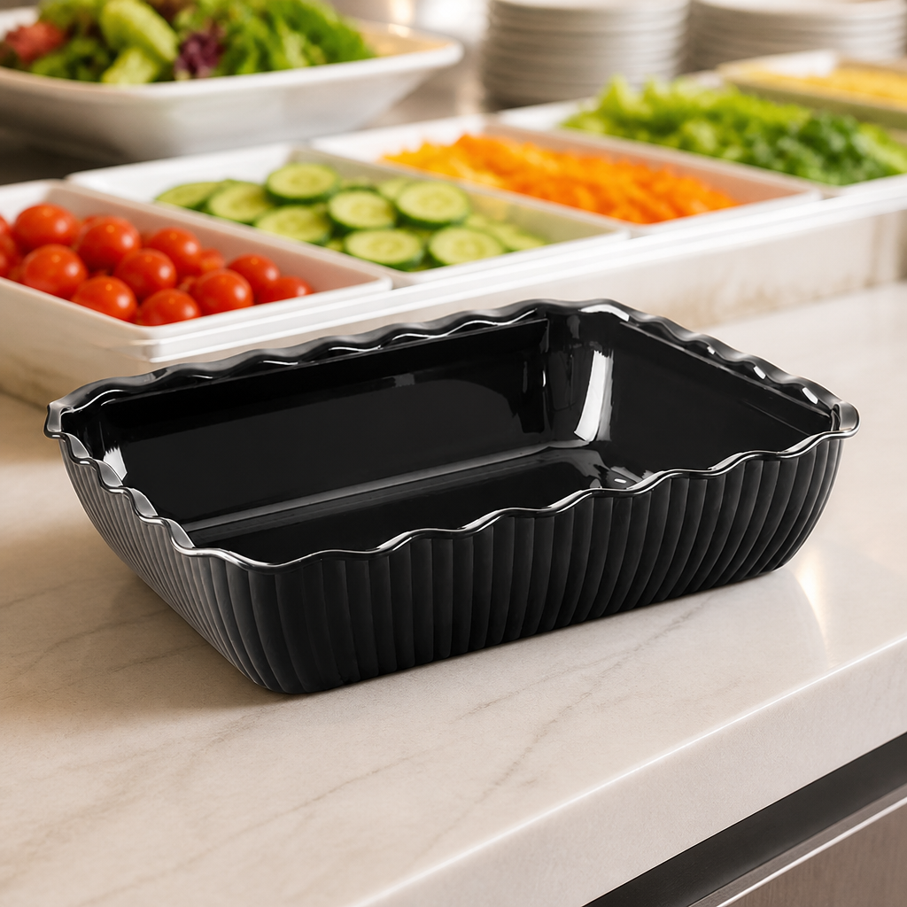 Large Commercial Salad Crock 4.25L in black durable SAN plastic