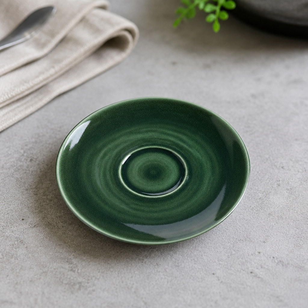 Commercial 15cm Burnt Emerald Saucers 12 Pack Vitrified Ceramic
