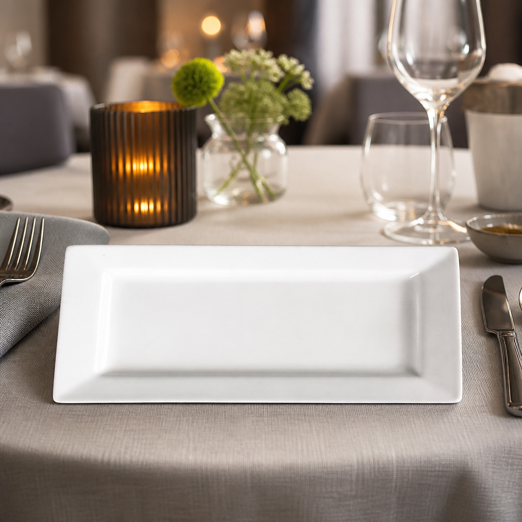 Commercial Rectangular Plates 257x155mm Vitrified Porcelain 4 Pack
