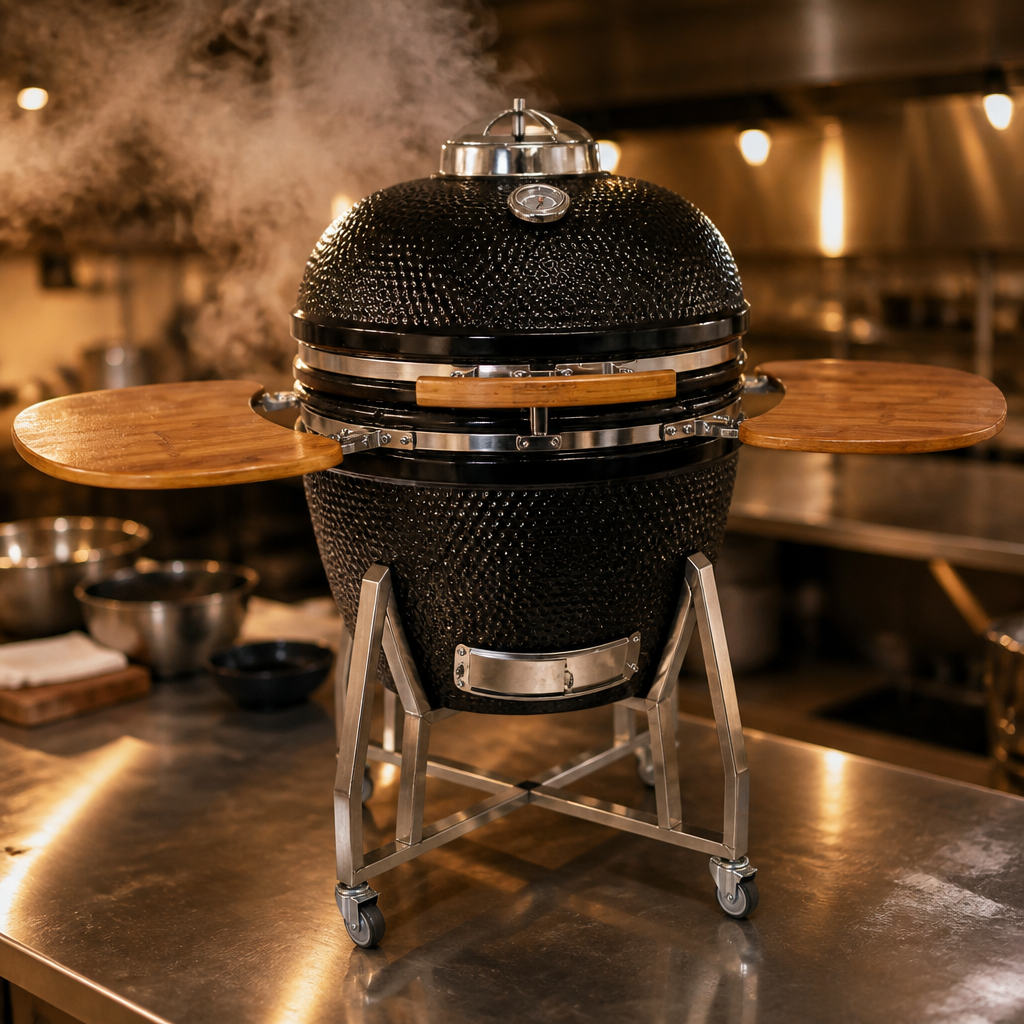 22" Ceramic Kamado BBQ Grill with mobile trolley